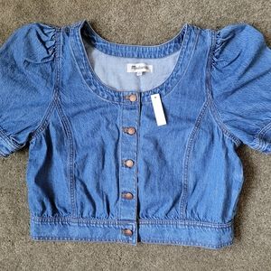 Denim puff sleeve crop top